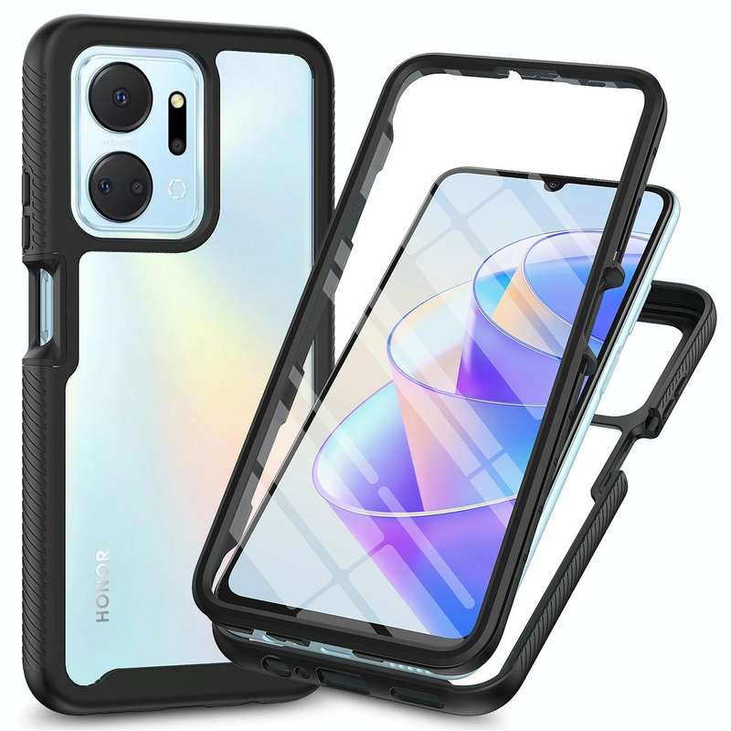 For Honor X7a Starry Sky Full Body Hybrid Shockproof Phone Case with PET Film(Black)