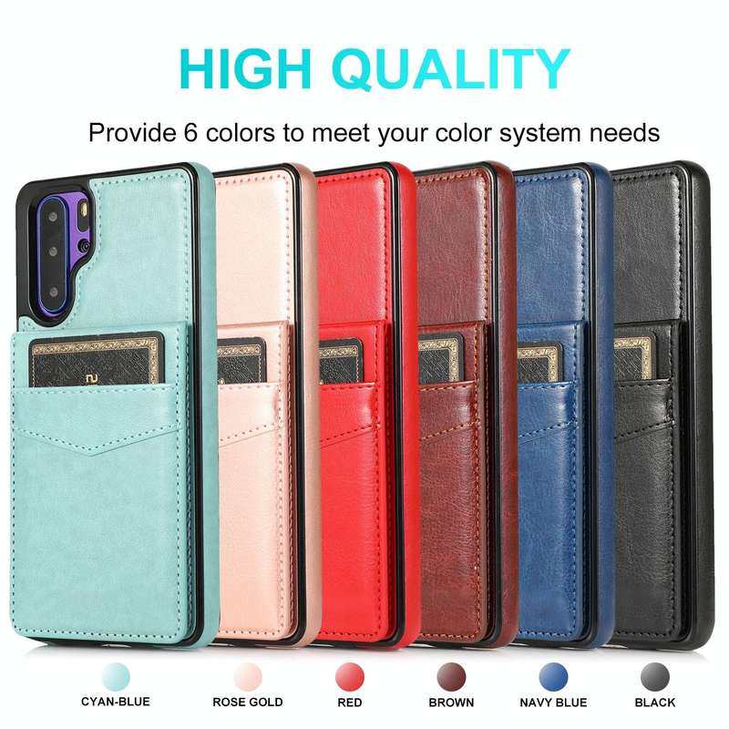 For Huawei P30 Pro Solid Color PC + TPU Protective Case with Holder & Card Slots(Brown)