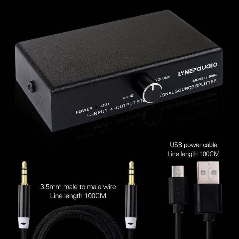 1 In 4 Out Audio Frequency Signal Splitter Distribute Device, Non Consumption, 3.5mm Interface Ou...