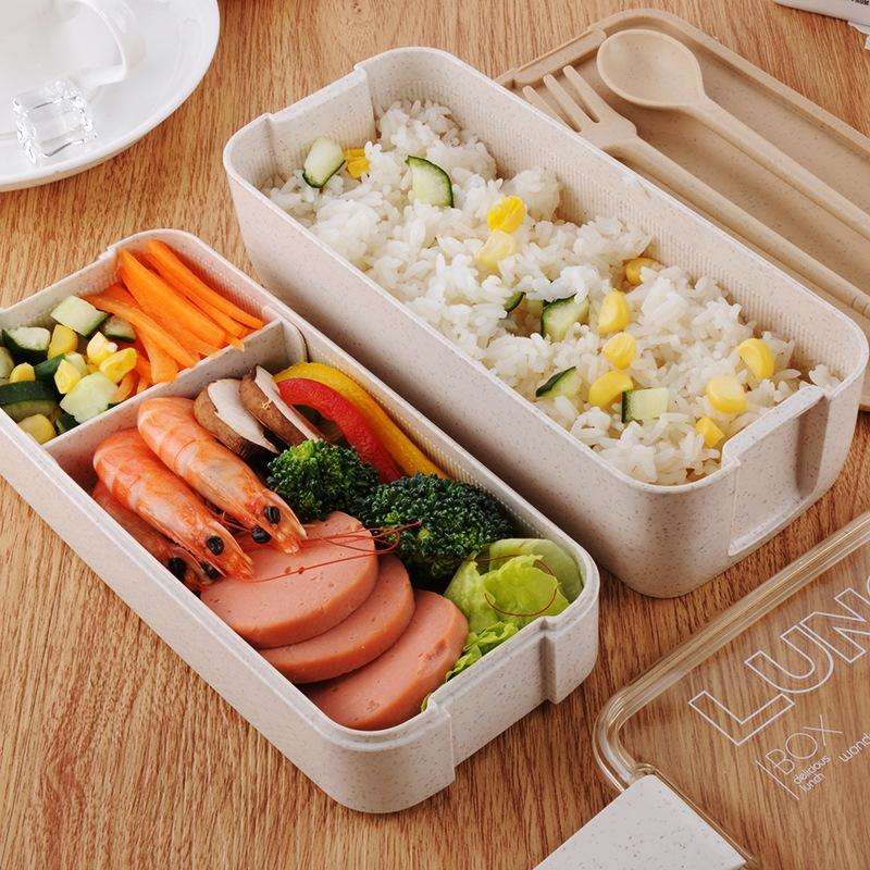 900ml 3 Layers Bento Box Lunch Box Food Container Wheat Straw Material Microwavable Dinnerware Lu...