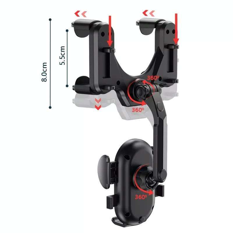 R004 Rearview Mirror 360 Rotatable Retractable Car Phone Holder