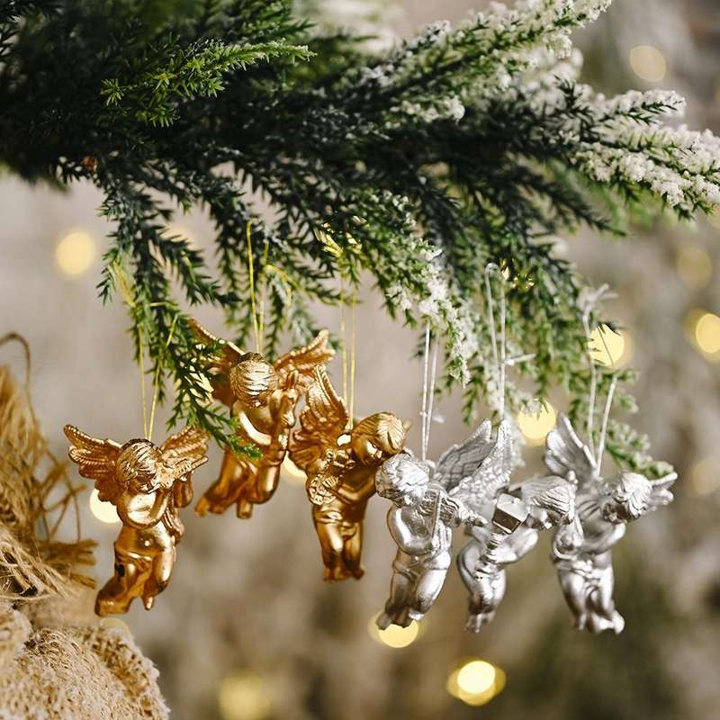 6pcs /Pack Christmas Angel Pendant Decoration Electroplated Semi-Dimensional Hanging Ornament(Sil...