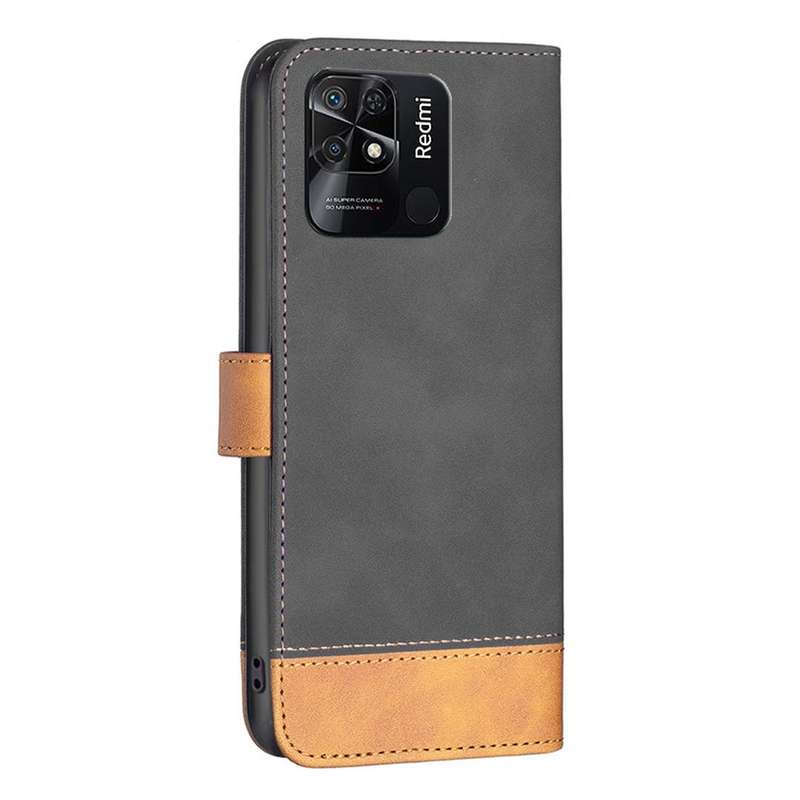 For Xiaomi Redmi 10C BF11 Color Matching Skin Feel Leather Phone Case(Black)