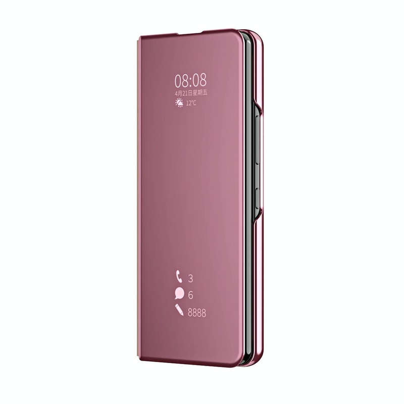 For Samsung Galaxy Z Fold4 Double Electroplating Flip Mirror Shockproof Phone Case(Pink)