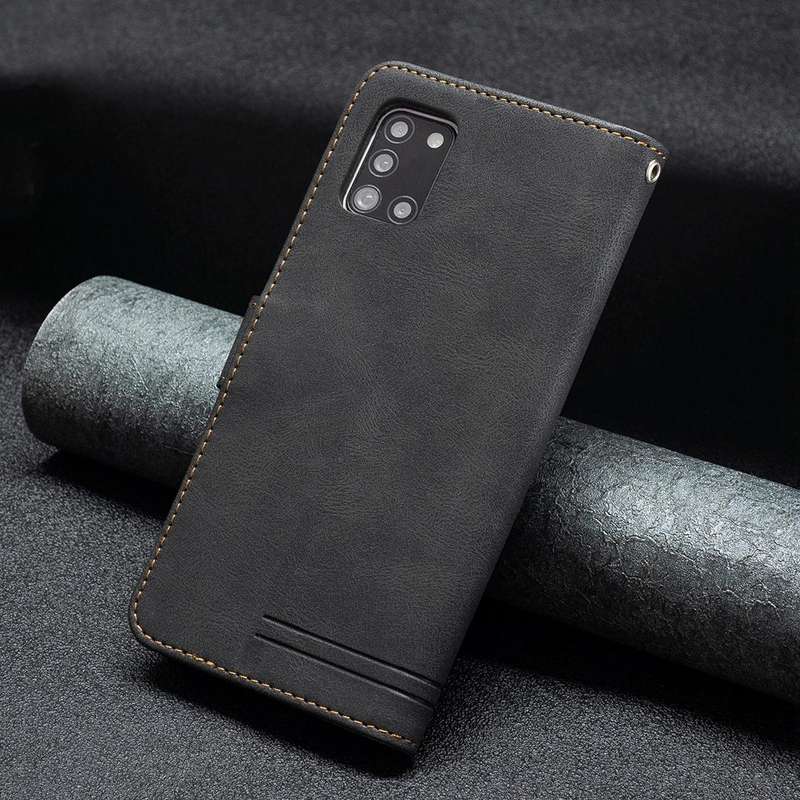 For Samsung Galaxy A31 Magnetic Clasp RFID Blocking Anti-Theft Leather Case with Holder & Card Sl...