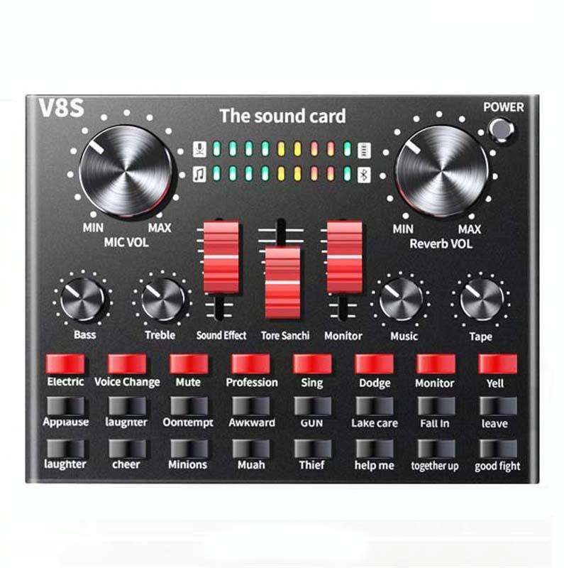 V8S Sound Card Mobile Phone Computer Anchor Live K Song Recording Microphone, Specification: Engl...