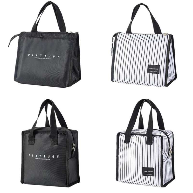 Multifunctional Portable Insulated Lunch Box Bag(Lunch White Stripes)