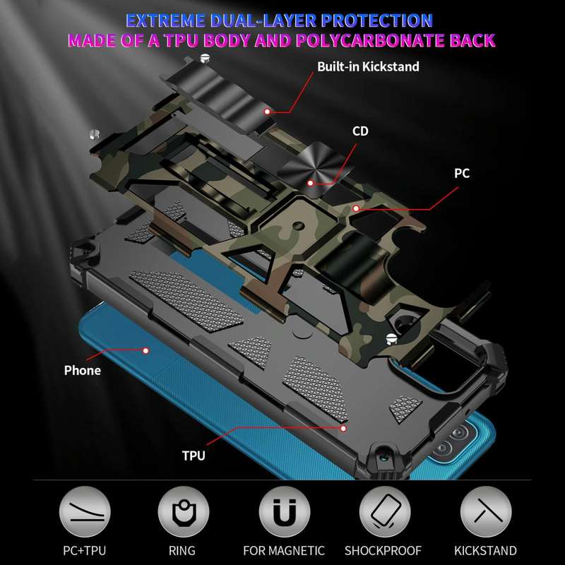 For Samsung Galaxy A12 Camouflage Armor Shockproof TPU + PC Magnetic Protective Case with Holder(...