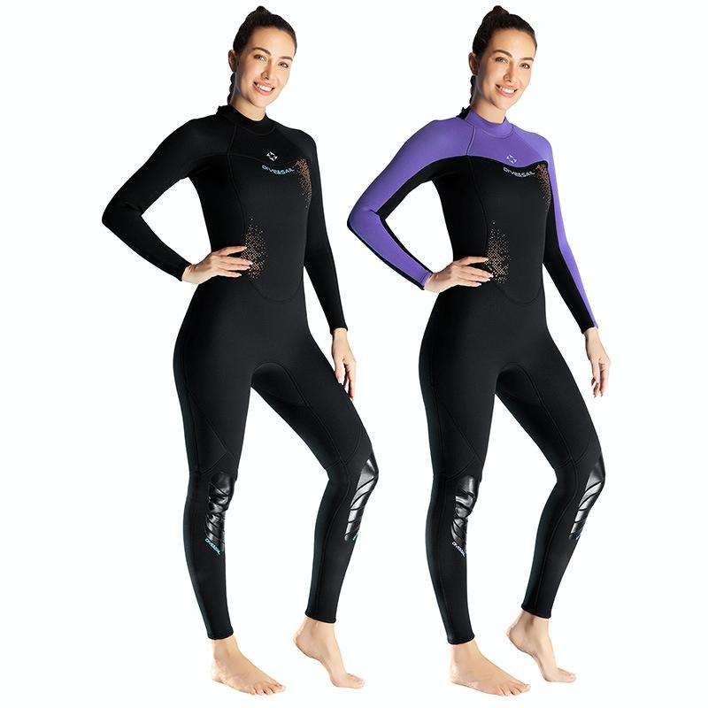 DIVE & SAIL 3mm Ladies Warm Thickened One-Piece Long Sleeve Wetsuit Winter Swimming Gear, Size: L...