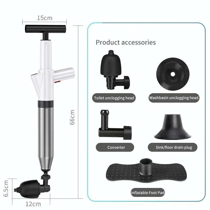 Toilet Pipe Dredger Toilet Sewer Floor Drain Clogged Household High Pressure Pneumatic Tool(Gray)