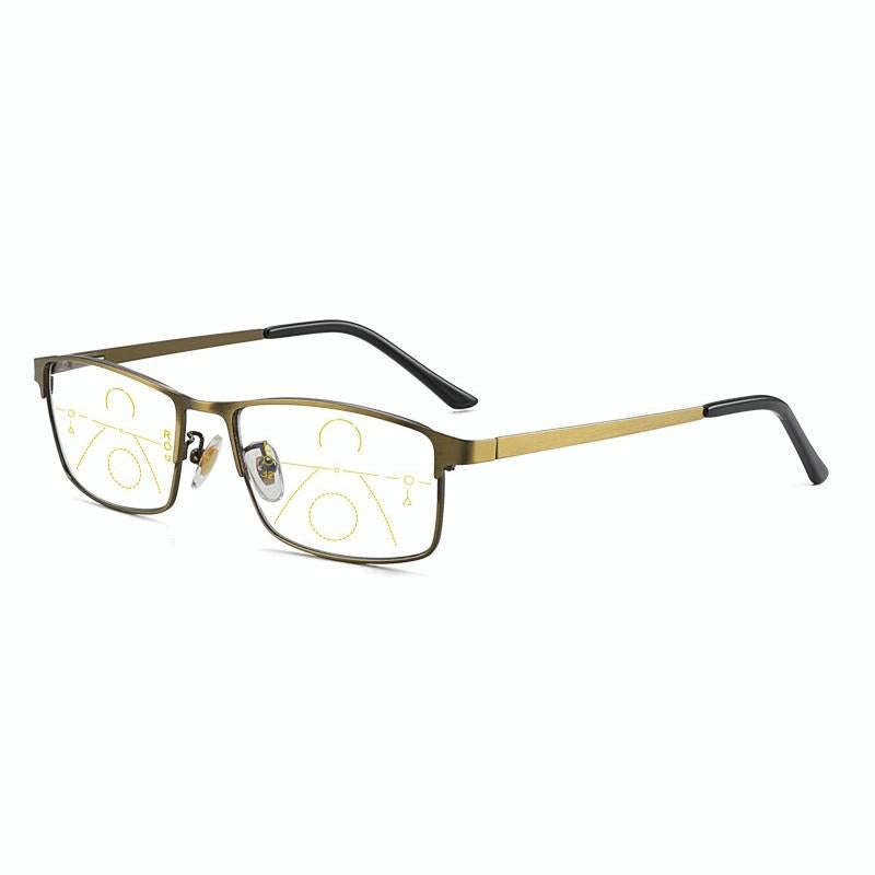 Progressive Multifocal Presbyopic Glasses Anti-blue Light Mobile Phone Glasses, Degree: +150(Gold)