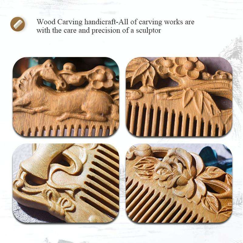 8cm Fox Green Sandalwood Retro Style Carved Portable Wooden Comb
