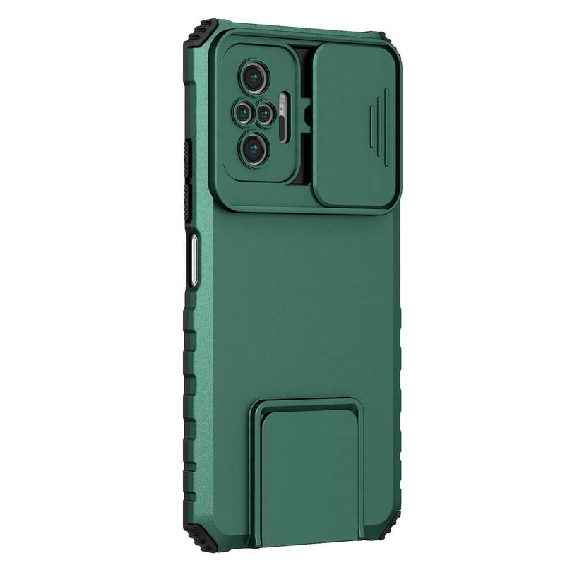 For Xiaomi Redmi Note 10 Pro 4G Stereoscopic Holder Sliding Camshield Phone Case(Green)