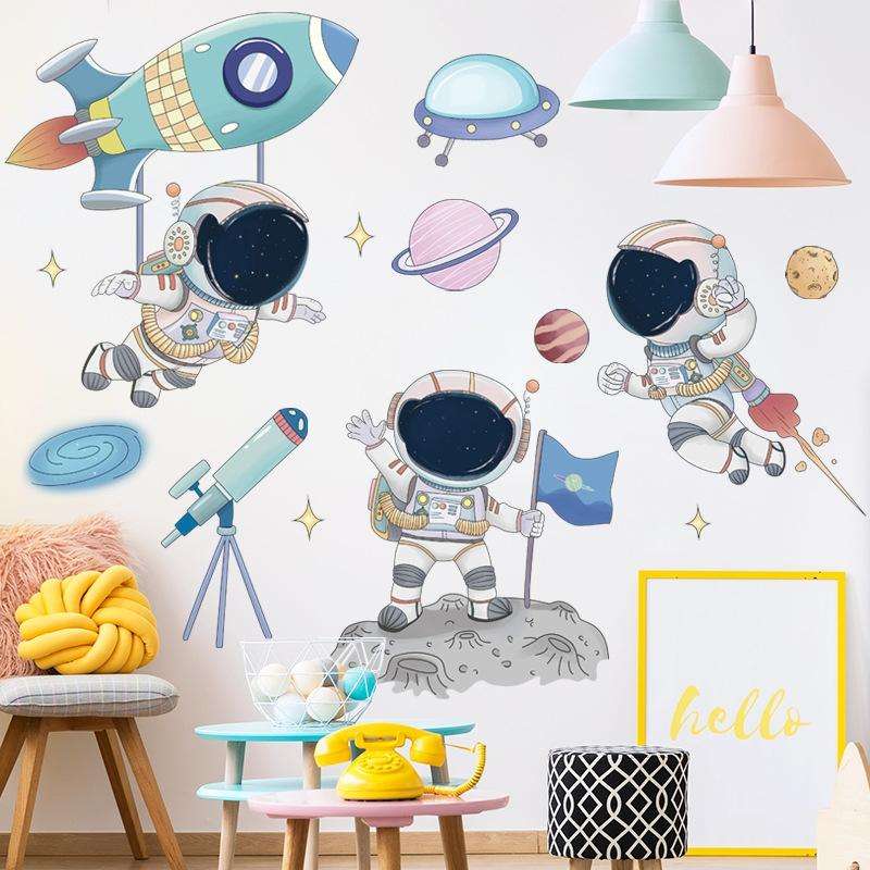 Space Astronaut Cartoon Wall Stickers Children Room Kindergarten Decoration 30x90cm