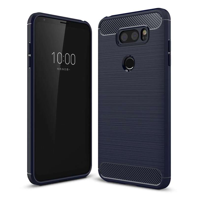 For LG V30 Brushed Texture Carbon Fiber Shockproof TPU Rugged Armor Protective Case (navy)