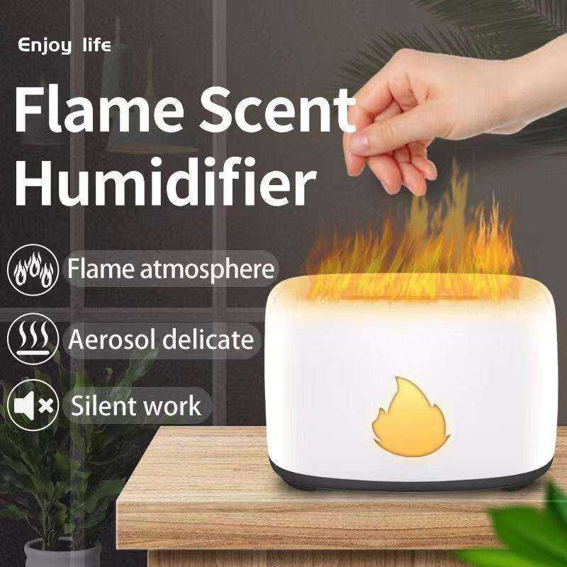 200ML Simulation Flame Aromatherapy Diffuser Humidifier Ultrasonic Air Purifier(Black)