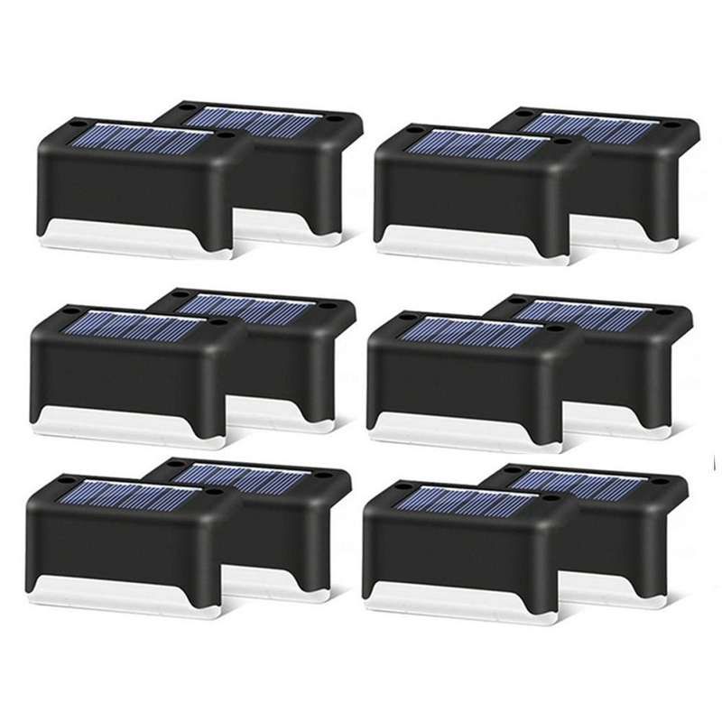12 PCS Solar Powered LED Outdoor Stairway Light IP65 Waterproof Garden Lamp, Warm White Light(Black)
