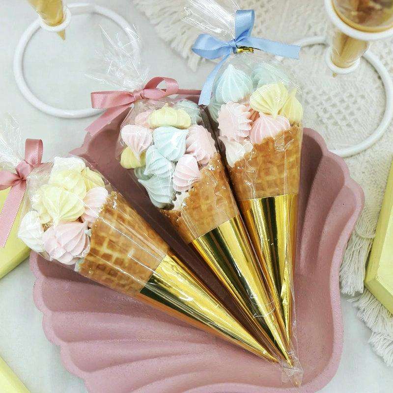 100pcs Disposable Ice Cream Paper Holder Sweet Crispy Tip Bottom Paper(Gold)