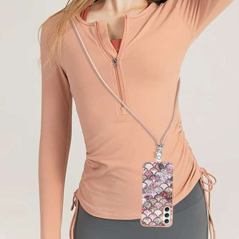 For Samsung Galaxy A24 4G Electroplating IMD TPU Phone Case with Lanyard(Pink Scales)