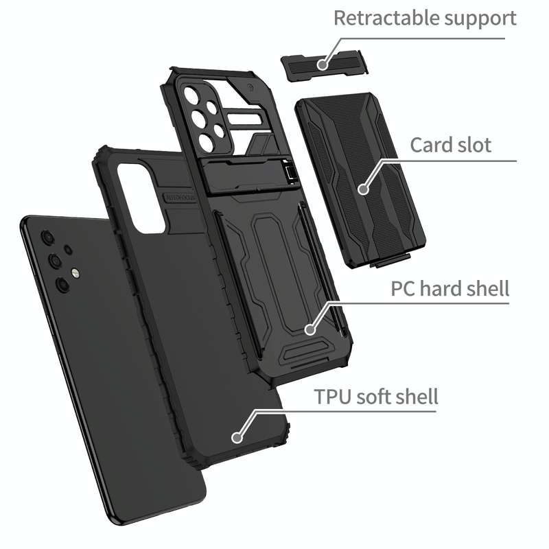 For Samsung Galaxy A32 4G Armor Card PC + TPU Shockproof Case with Card Slot & Invisible Holder(B...