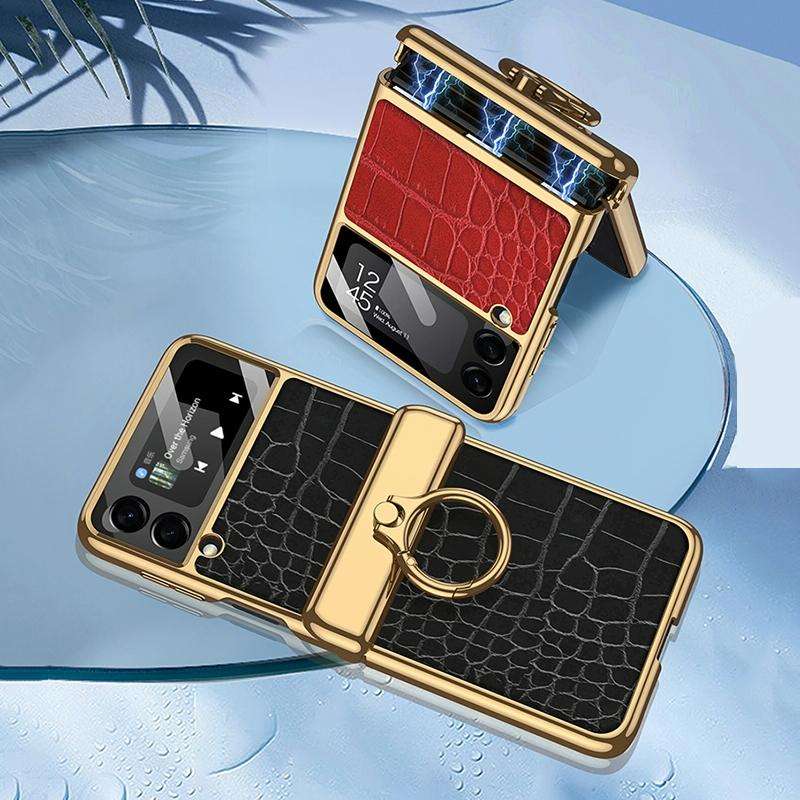 For Samsung Galaxy Z Flip3 5G GKK Integrated Plating + Leather Flip Phone Case(Crocodile Red)