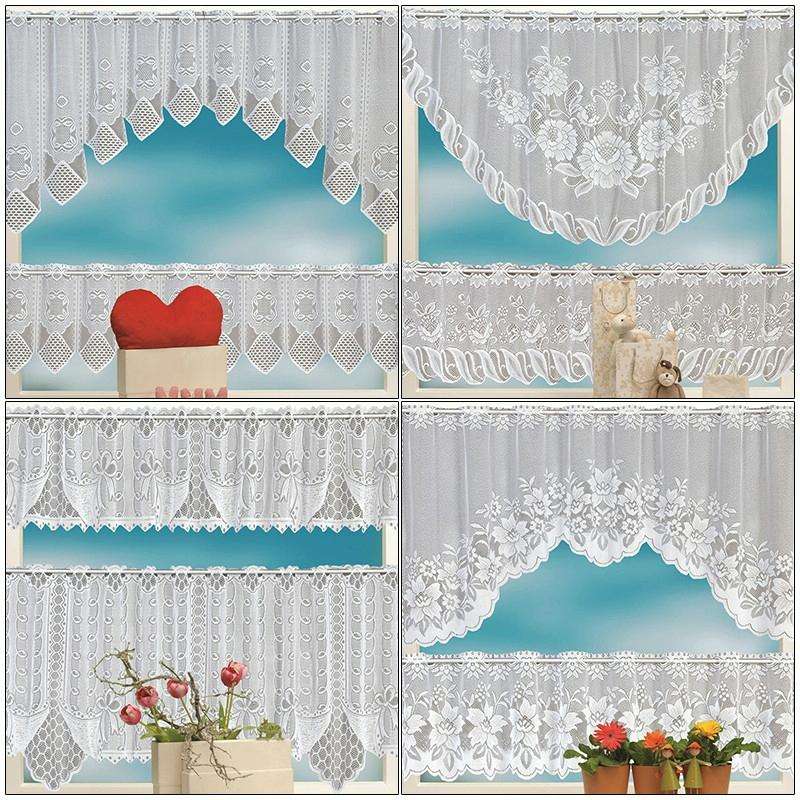 White Translucent Coffee Curtain Tulle Lace Sheer Warp Knitted Jacquard Curtains Bedroom Curtains...