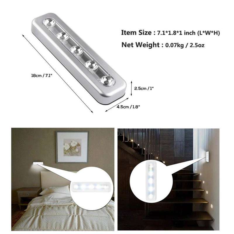 5 LEDs High Lighting Long Touch Light LED Night Light Pat Lamp(Silver)