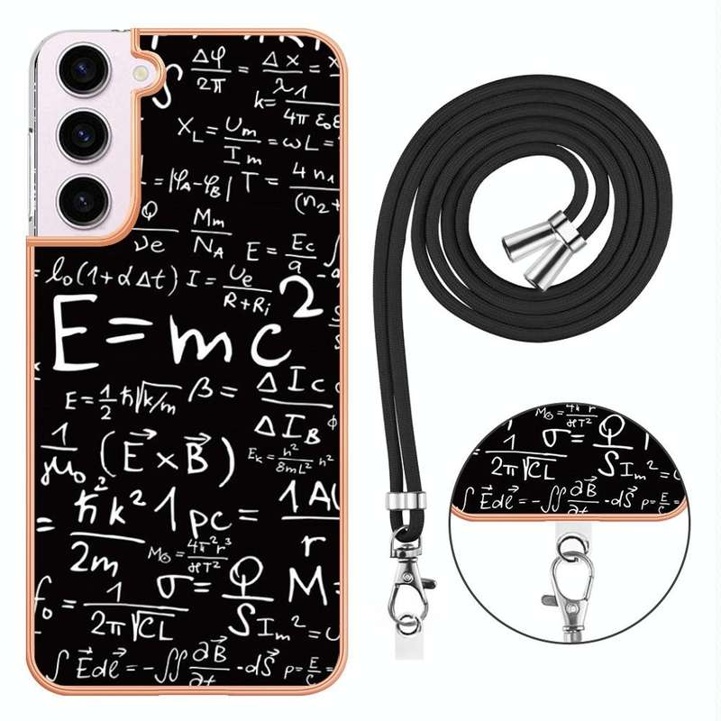 For Samsung Galaxy S22 5G Electroplating Dual-side IMD Phone Case with Lanyard(Equation)