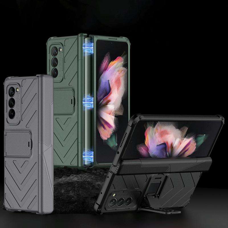 For Samsung Galaxy Z Fold2 5G GKK Integrated Magnetic Armor Flip Phone Case with Holder(Black)