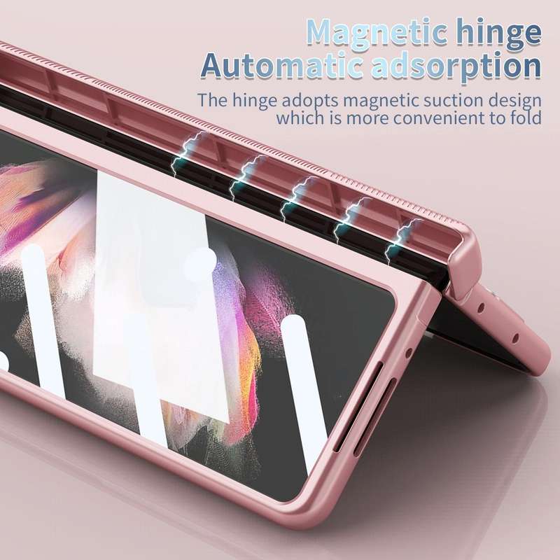 For Samsung Galaxy Z Fold5 Electroplating Hinged Folding Phone Case with S Pen Fold Edtion(Pink)