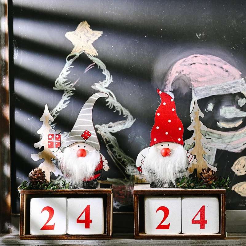 Christmas Wooden Pine Cone Calendar Ornaments Decorative Wooden Calendar Countdown Ornaments(Red ...