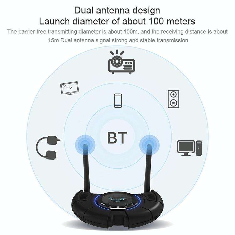 TX800 Optical Fiber Bluetooth 5.0 Transmitter Receiver Audio Adapter with Dual Antennas & OLED Di...