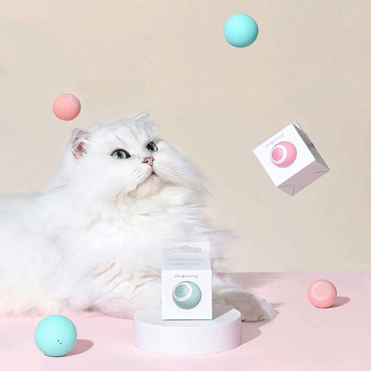 0001 Smart Gravity Teaser Cat Rolling Ball Teeth Resistant Cat Toys(Pink)