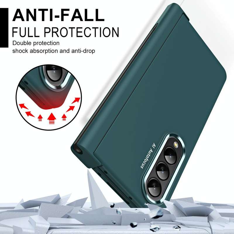 For Samsung Galaxy Z Fold4 Skin Feel Two-color Contact Lens Hinge Flip Phone Case with Pen Slot(A...