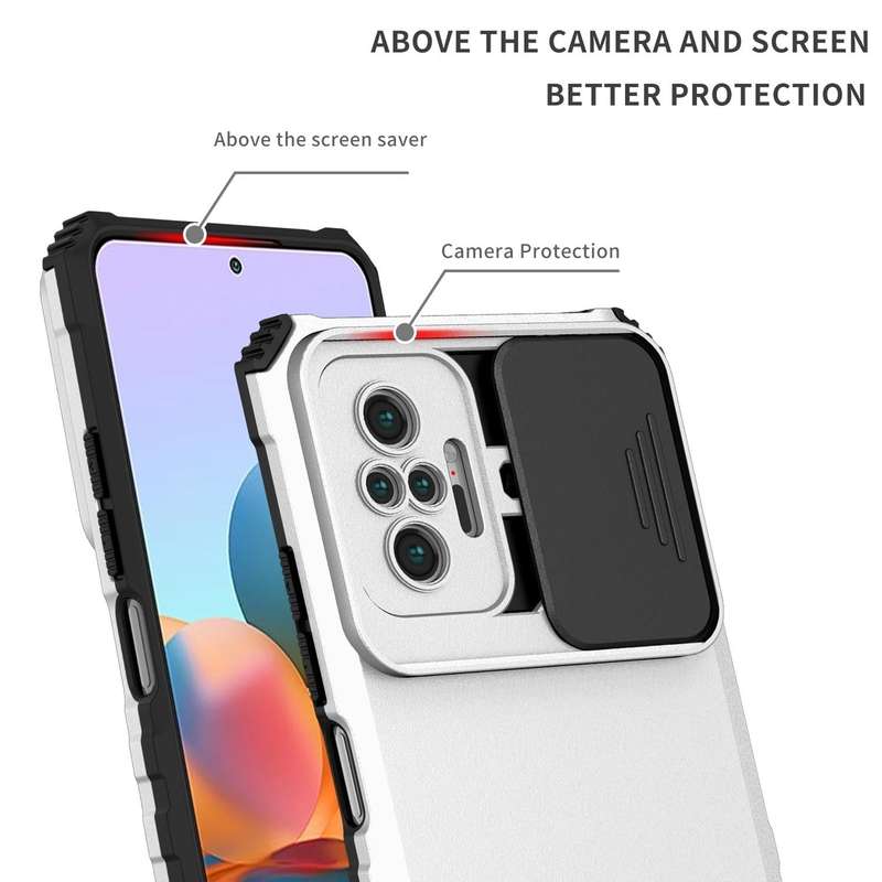 For Xiaomi Redmi Note 10 Pro 4G Stereoscopic Holder Sliding Camshield Phone Case(White)