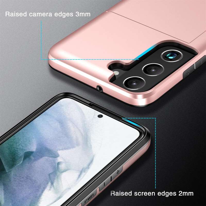 For Samsung Galaxy S22 5G Shockproof Armor Phone Case with Card Slot(Gold)