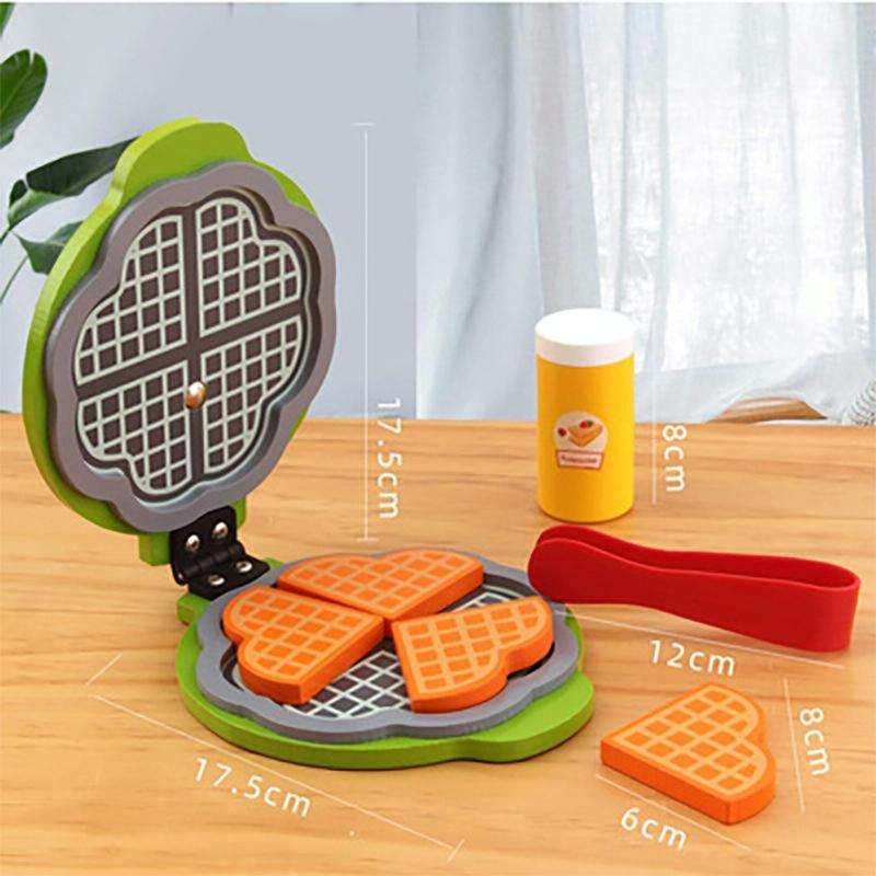 Children Simulation Kitchen Set Baby Wooden Food Cutting Pretend Play Toy Waffles