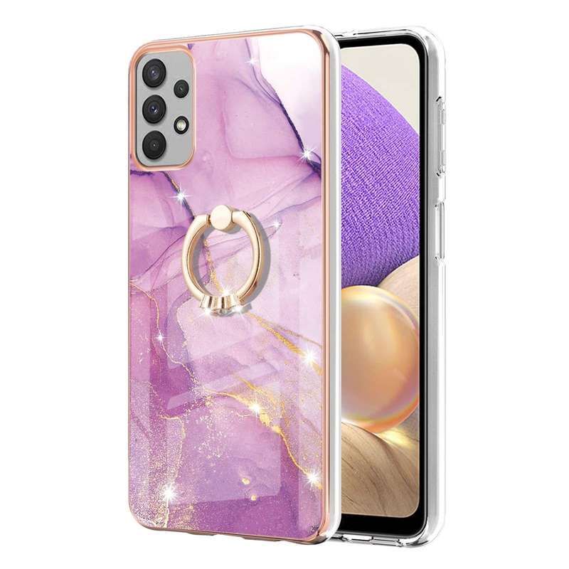 Samsung Galaxy A53 5G Electroplating Marble IMD TPU Phone Case with Ring Holder(Purple 001)