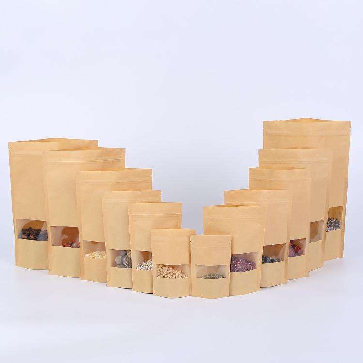 50 PCS Zipper Self Sealing Kraft Paper Bag with Window Stand Up for Gifts/Food/Candy/Tea/Party/We...