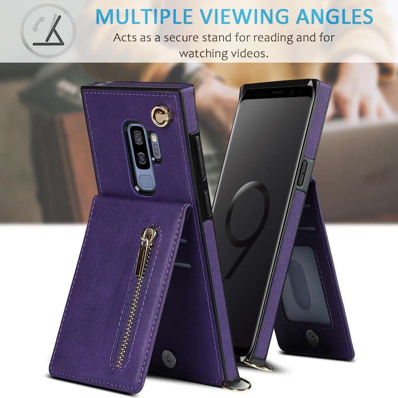For Samsung Galaxy S9 Plus Cross-body Zipper Square TPU+PU Back Cover Case with Holder & Card Slo...
