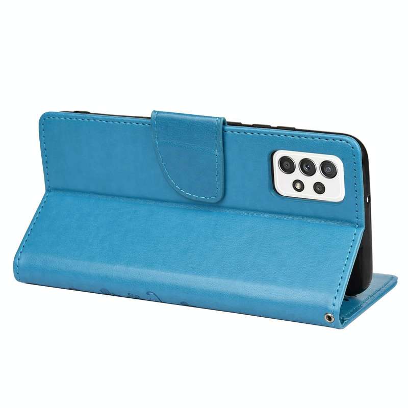 For Samsung Galaxy A23 5G Butterfly Flower Pattern Flip Leather Phone Case(Blue)