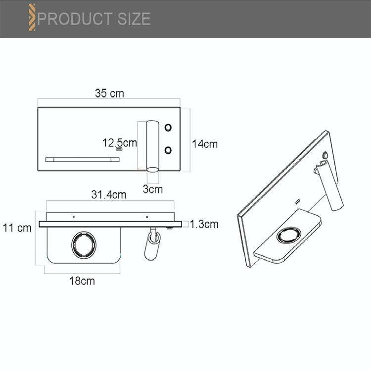 Left Wireless Wall Lamp USB 5V Charger Wall Lights Hotel Headboard Reading Lighting Spot Luminair...