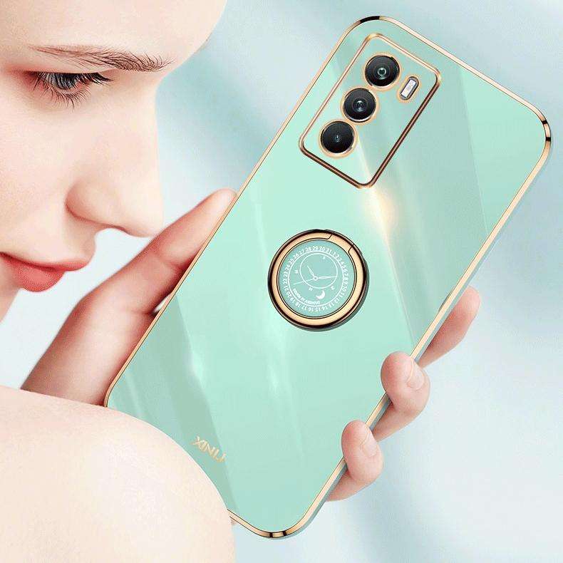 For vivo Y16 4G XINLI Straight Edge 6D Electroplate TPU Phone Case with Ring Holder(Pink)