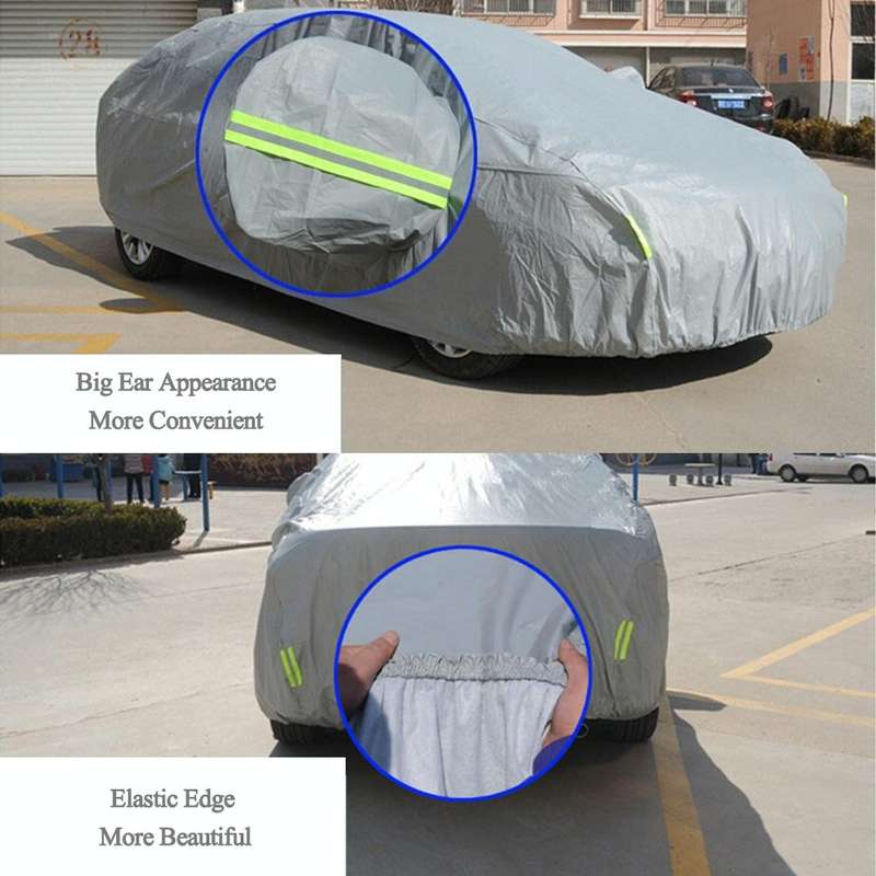 Outdoor Universal Anti-Dust Sunproof 3-Compartment Sedan Car Cover with Warning Strips, Fits Cars...