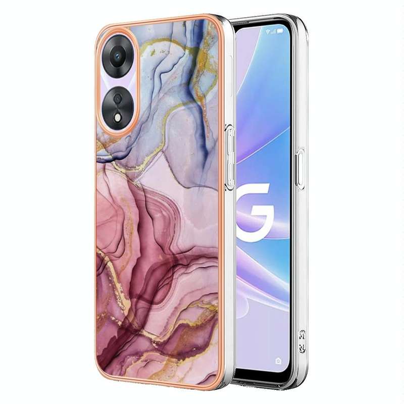 For OPPO A78/A58 Electroplating Marble Dual-side IMD Phone Case(Rose Red 014)