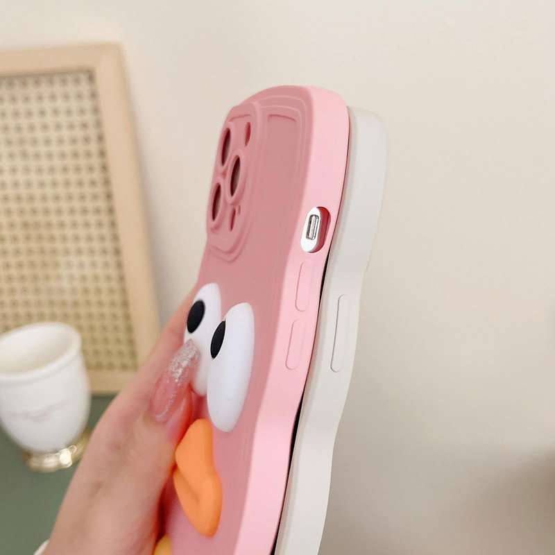 For iPhone 12 mini Wave Edge Big Duck Silicone Phone Case with Wristband(Black)