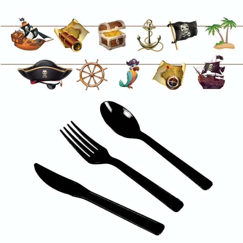 Pirate Treasure Hunt Themed Disposable Tablecloth Paper Plate Party Supplies Set(10 People Suit)