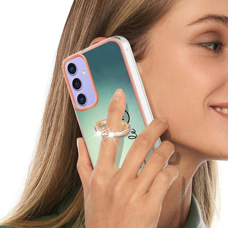 For Samsung Galaxy A15 5G Electroplating Dual-side IMD Phone Case with Ring Holder(Smile)