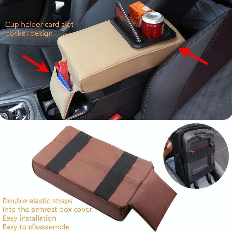 Car Armrest Box Increased Support With Rear Seat Water Cup Holder(Beige)