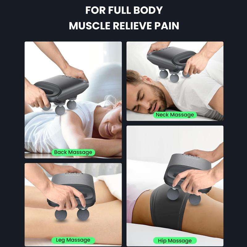 4-Head Waist Back Massager Handheld Deep Tissue(White)